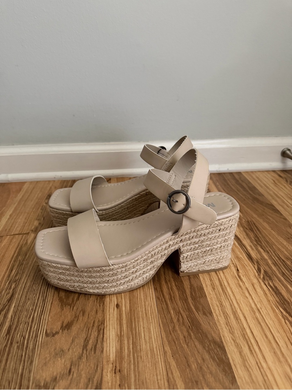 Mia Beige Platform Espadrille Sandals - Women's Chunky Heel 9.5m